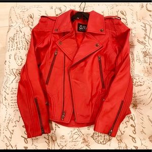 Red Lamb Skin Leather Jacket